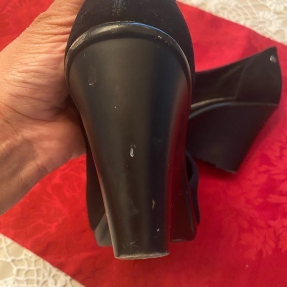 Dana Buchman Pira Black Wedge Heel. 6M. Open toe women shoe. Textile/ leather - Picture 4 of 7